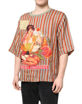 Dolce & Gabbana Multicolor Striped Graphic Linen Round Neck T-shirt