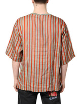 Dolce & Gabbana Multicolor Striped Graphic Linen Round Neck T-shirt