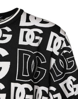 Dolce & Gabbana Black White Silk Knit DG Print T-shirt