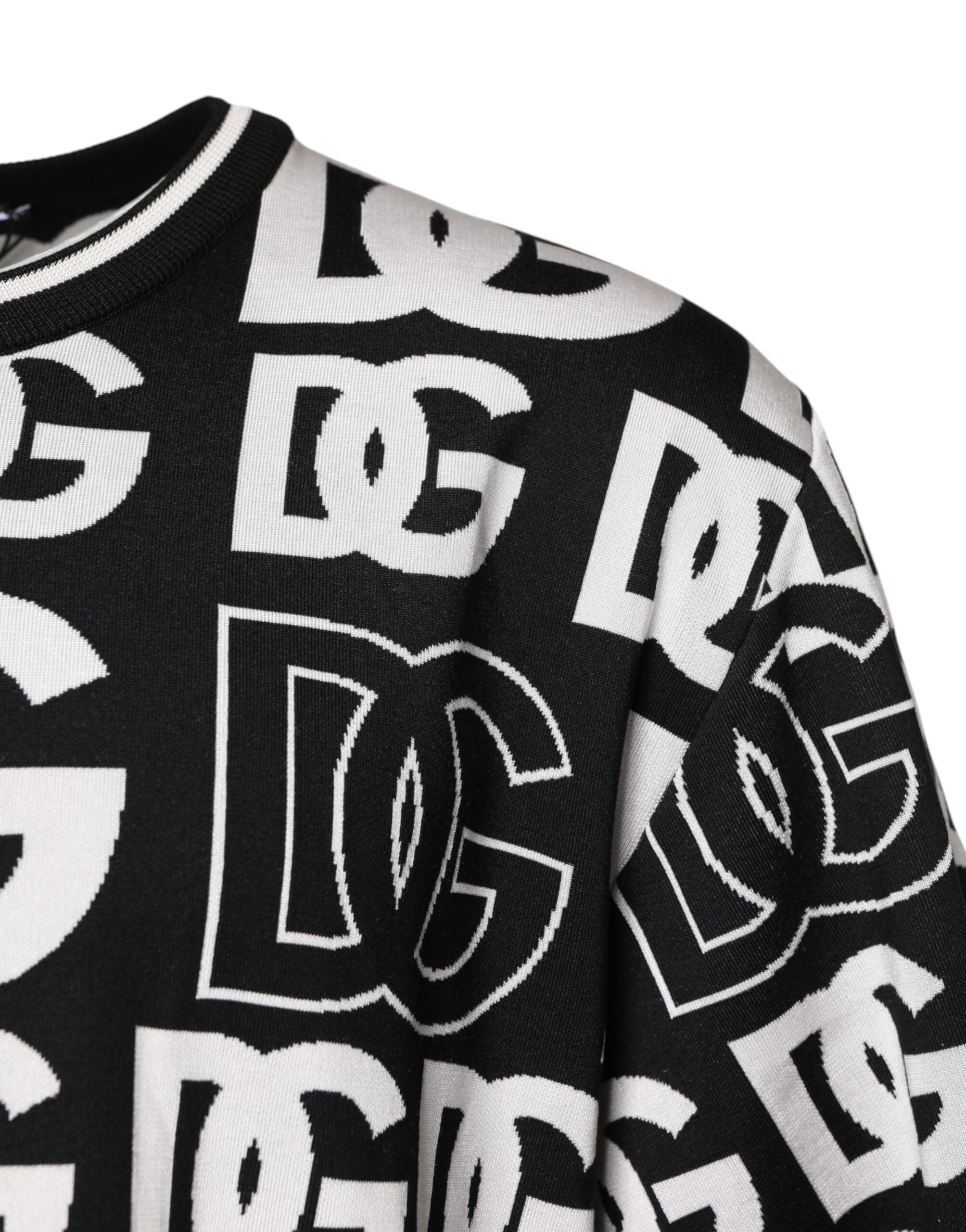 Dolce & Gabbana Black White Silk Knit DG Print T-shirt