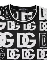 Dolce & Gabbana Black White Silk Knit DG Print T-shirt