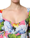 Dolce & Gabbana Multicolor Floral Pleated Sheath MidiDress