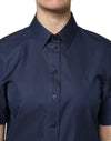 Dolce & Gabbana Blue Cotton Short Sleeves Button Down Top