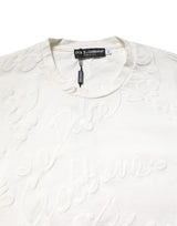 Dolce & Gabbana White Cotton Logo Embossed Crew Neck T-shirt