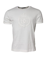 Dolce & Gabbana White Cotton DG Crown Embossed T-shirt