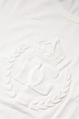 Dolce & Gabbana White Cotton DG Crown Embossed T-shirt