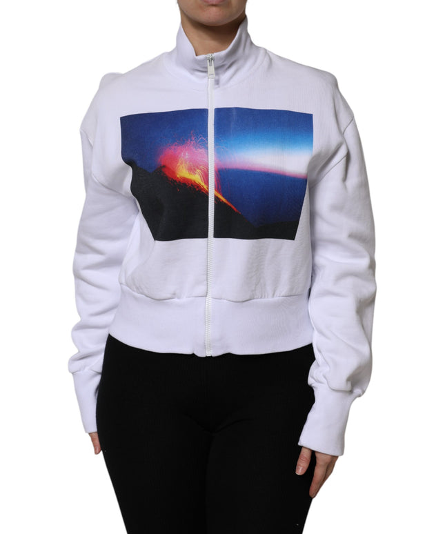 MSGM White Graphic Print Cotton Long Sleeves Full Zip Bomber Jacket
