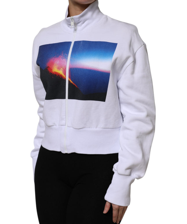 MSGM White Graphic Print Cotton Long Sleeves Full Zip Bomber Jacket