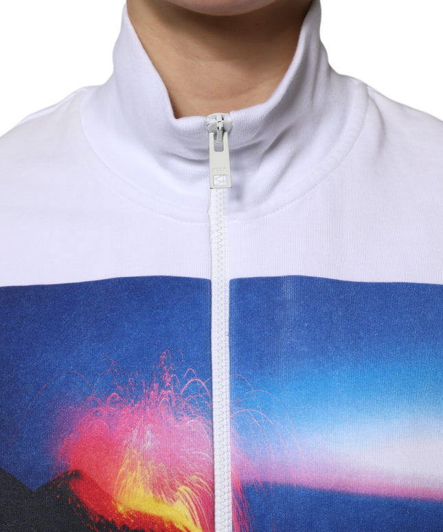MSGM White Graphic Print Cotton Long Sleeves Full Zip Bomber Jacket