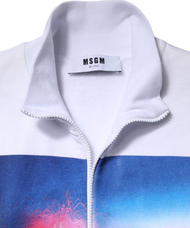 MSGM White Graphic Print Cotton Long Sleeves Full Zip Bomber Jacket