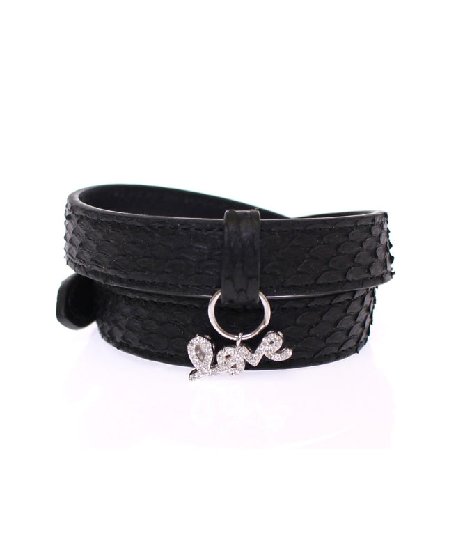 Nialaya Snakeskin CZ LOVE 925 Silver Bracelet