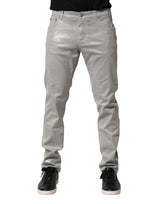 Dolce & Gabbana Silver Cotton Stretch Slim Denim Jeans