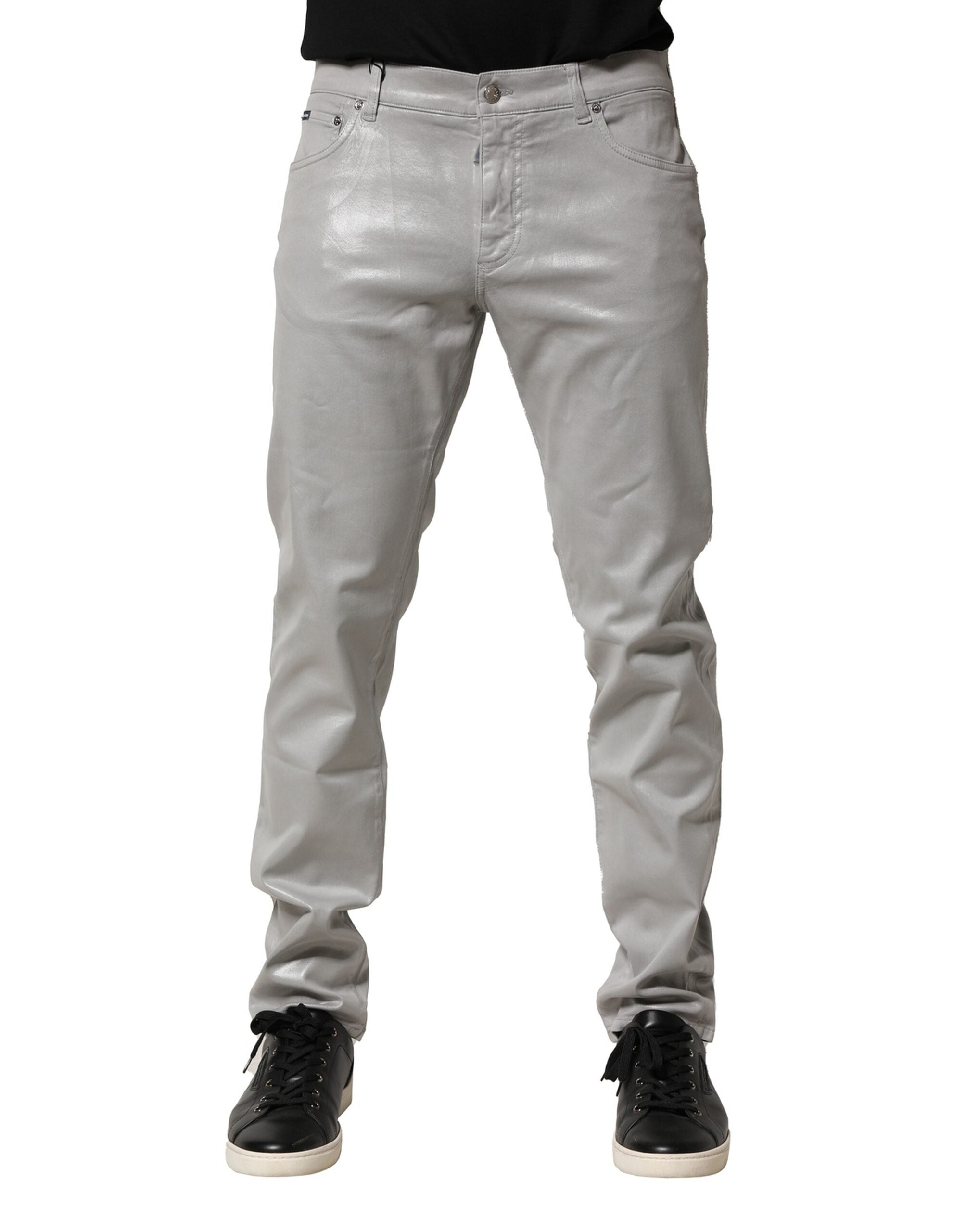 Dolce & Gabbana Silver Cotton Stretch Slim Denim Jeans