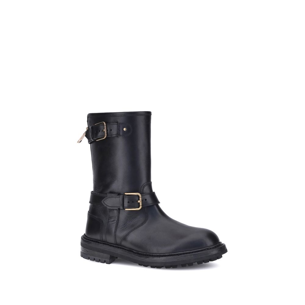 Dolce & Gabbana Black Calf Leather Bos Taurus Lace-Up Boots