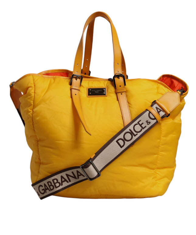 Dolce & Gabbana Yellow Orange Nylon Logo Plaque Hand Shoulder Tote Bag