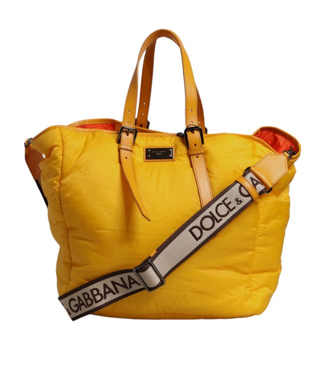 Dolce & Gabbana Yellow Orange Nylon Logo Plaque Hand Shoulder Tote Bag