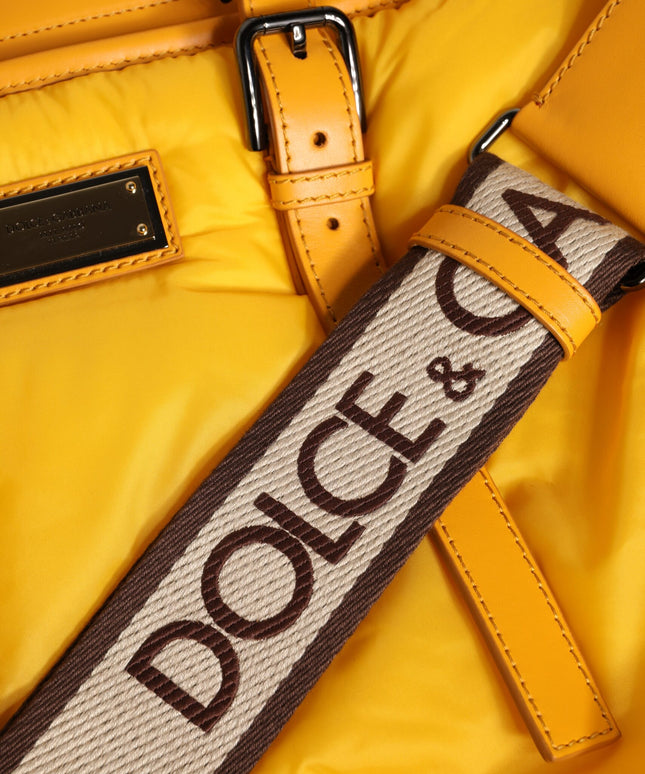 Dolce & Gabbana Yellow Orange Nylon Logo Plaque Hand Shoulder Tote Bag