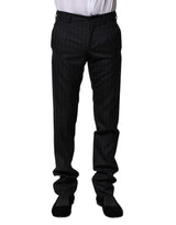 Dolce & Gabbana Black Wool Striped Formal Pants