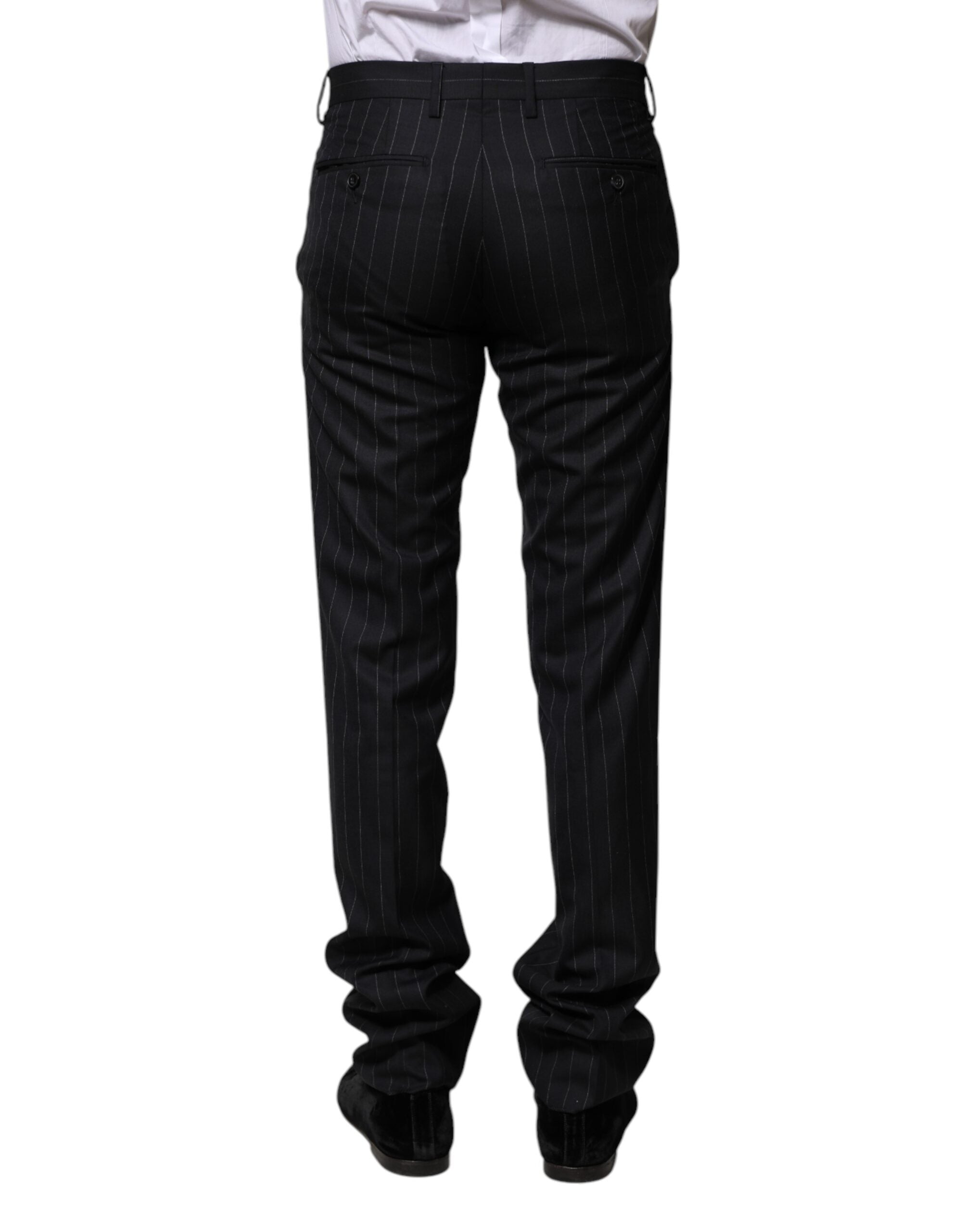 Dolce & Gabbana Black Wool Striped Formal Pants