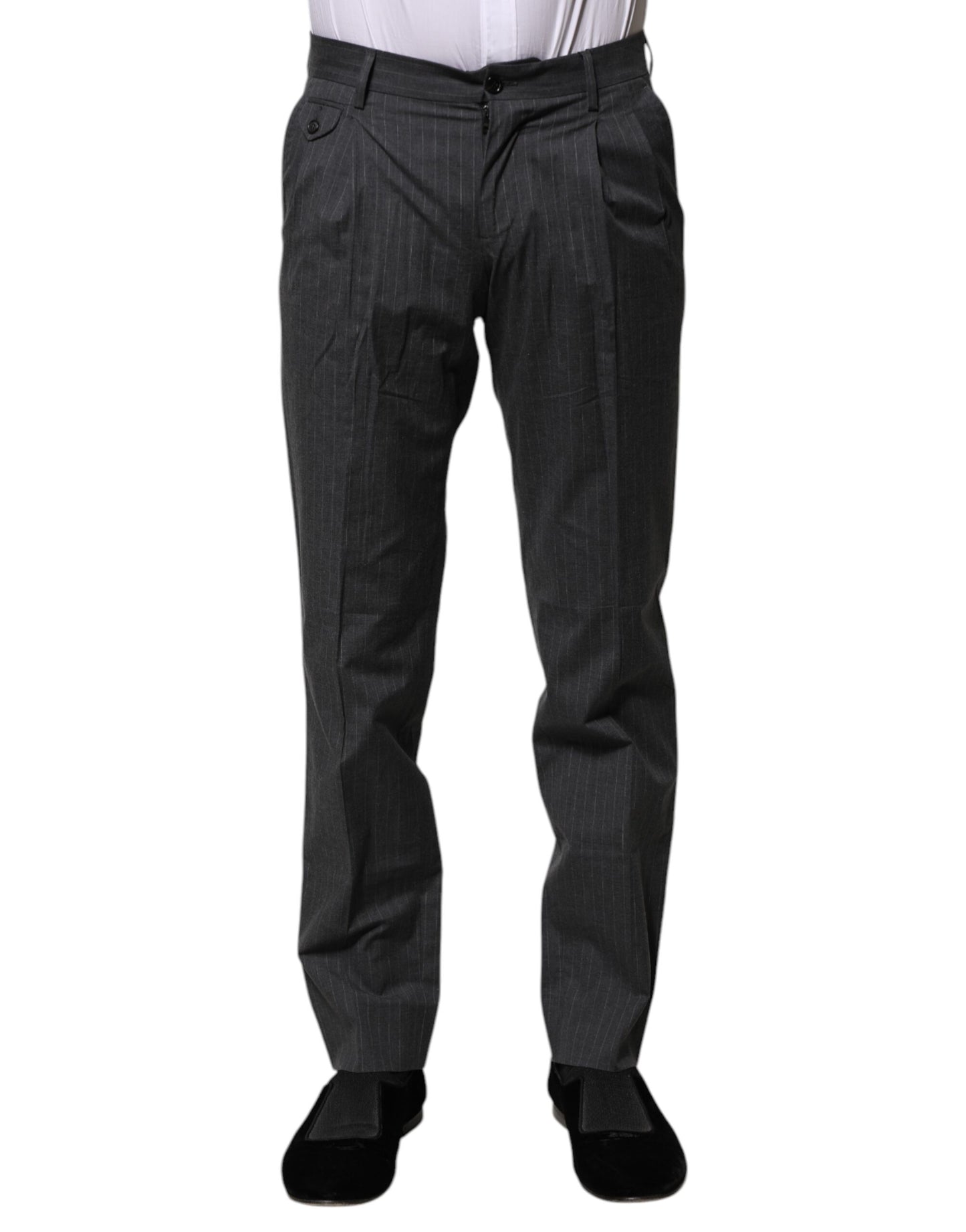 Dolce & Gabbana Gray Striped Cotton Formal Pants