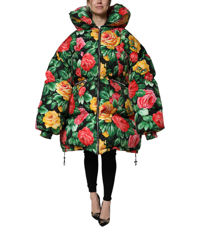 Dolce & Gabbana Multicolor Floral Puffer Hooded Jacket