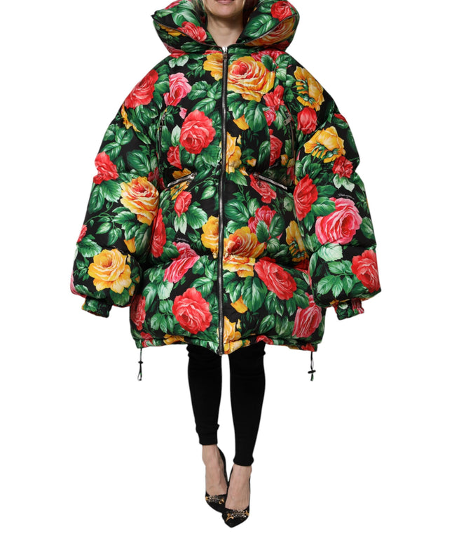 Dolce & Gabbana Multicolor Floral Puffer Hooded Jacket