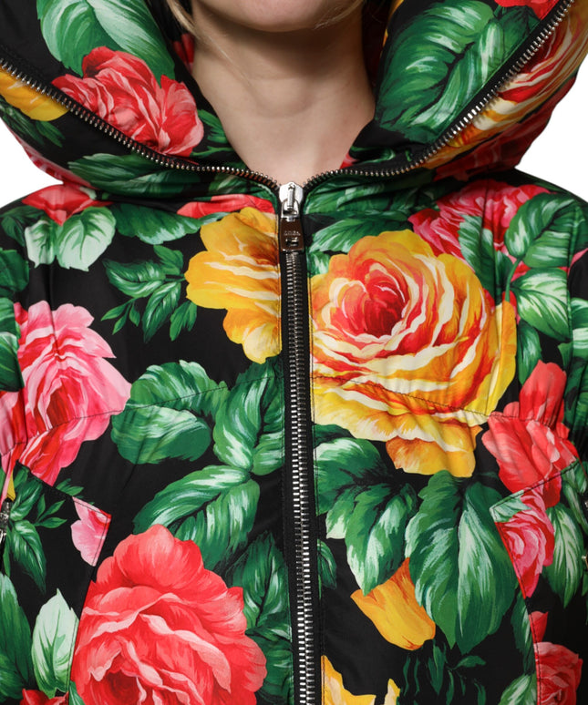 Dolce & Gabbana Multicolor Floral Puffer Hooded Jacket