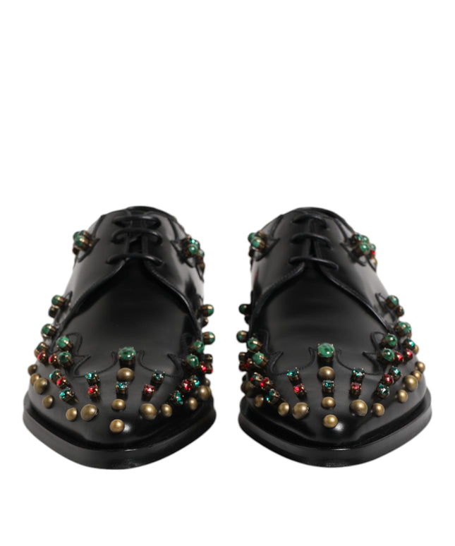 Dolce & Gabbana Black Leather Derby Dress Studded Shoes