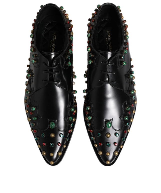 Dolce & Gabbana Black Leather Derby Dress Studded Shoes