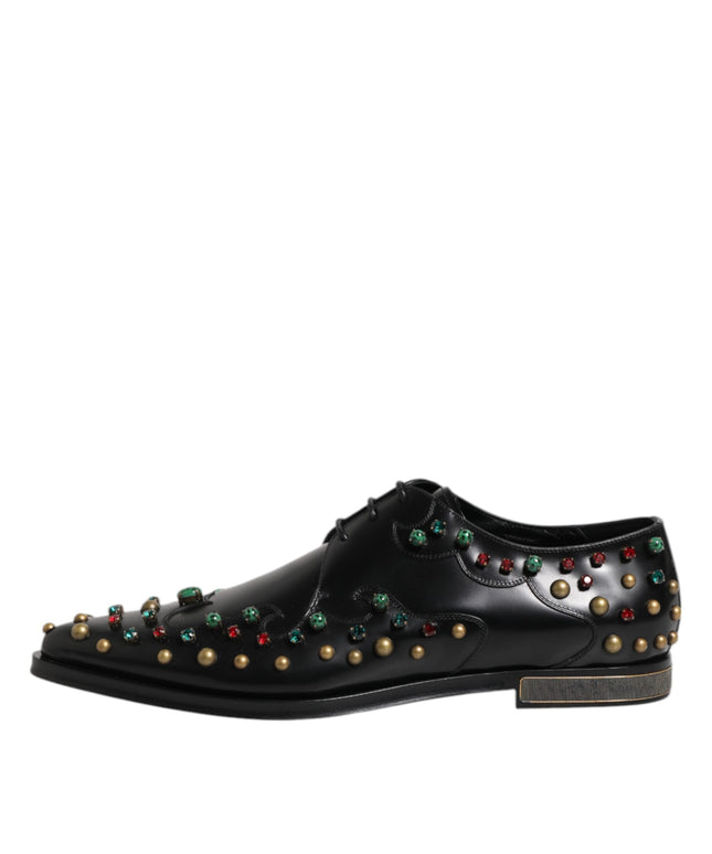 Dolce & Gabbana Black Leather Derby Dress Studded Shoes
