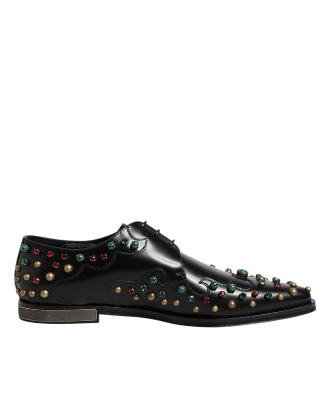 Dolce & Gabbana Black Leather Derby Dress Studded Shoes