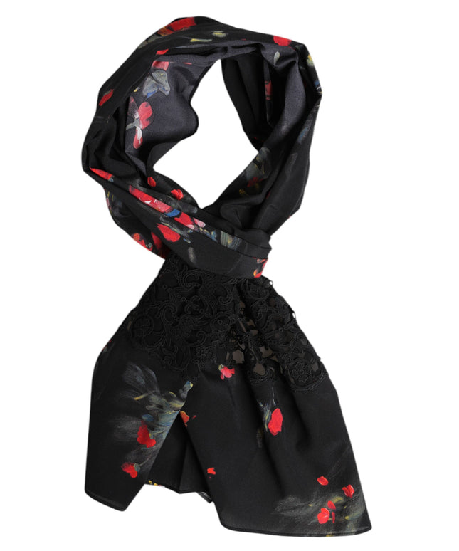 Dolce & Gabbana Black Floral Print Neck Warmer Wrap Scarf