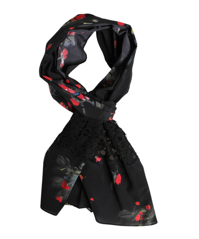 Dolce & Gabbana Black Floral Print Neck Warmer Wrap Scarf