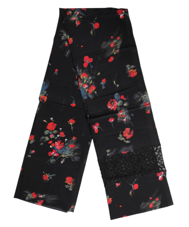 Dolce & Gabbana Black Floral Print Neck Warmer Wrap Scarf
