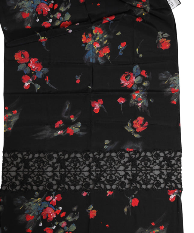Dolce & Gabbana Black Floral Print Neck Warmer Wrap Scarf