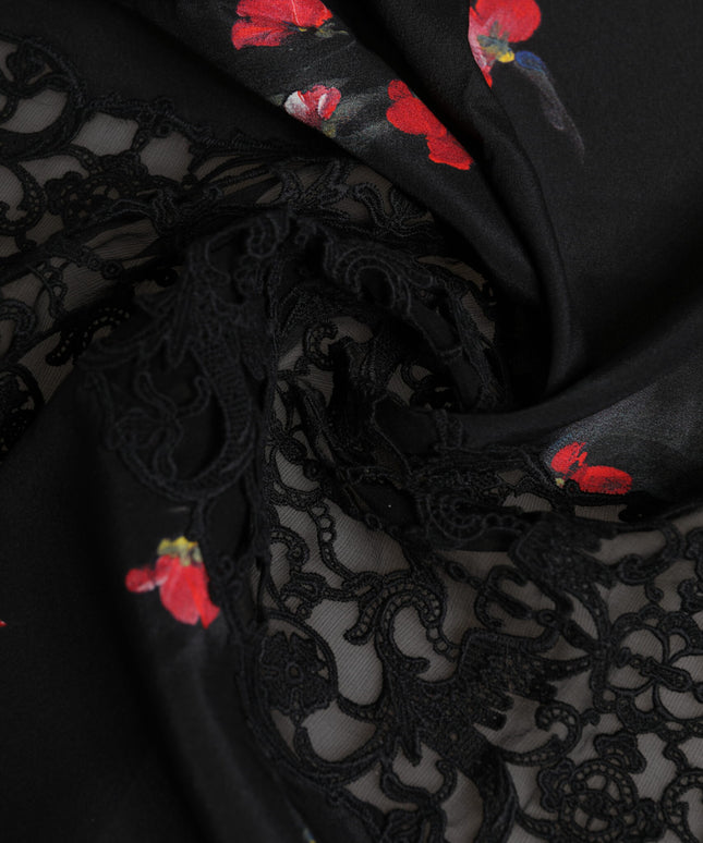 Dolce & Gabbana Black Floral Print Neck Warmer Wrap Scarf