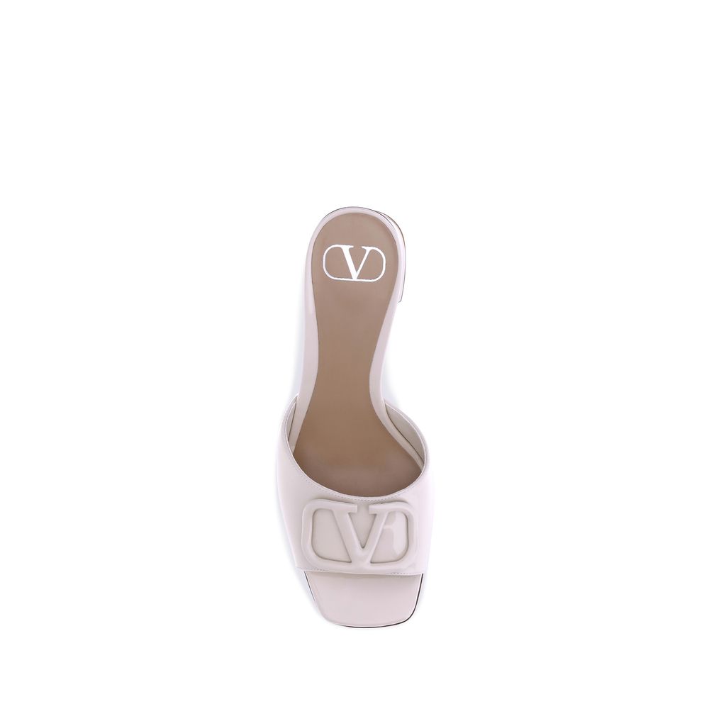 Valentino Garavani Cream Calf Leather Bos Taurus Flat Sandals
