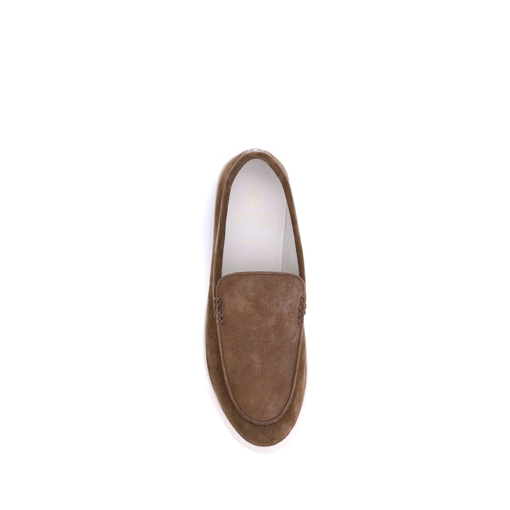 Brunello Cucinelli Brown Calf Leather Bos Taurus Low Top Sneakers