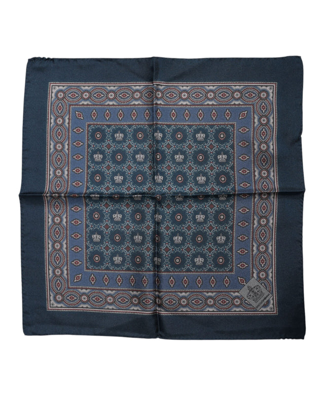 Dolce & Gabbana Blue Printed Silk Square Men Foulard Scarf