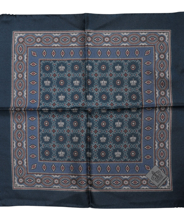 Dolce & Gabbana Blue Printed Silk Square Men Foulard Scarf