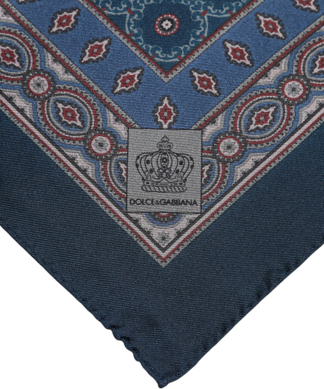 Dolce & Gabbana Blue Printed Silk Square Men Foulard Scarf