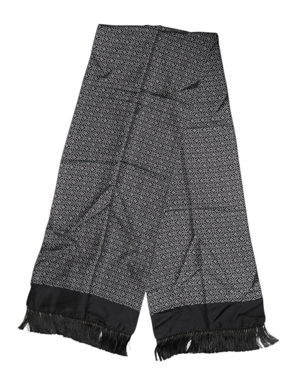 Dolce & Gabbana Black Patterned Fringes Men Foulard Scarf