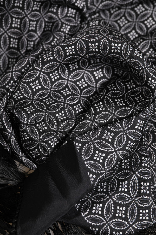 Dolce & Gabbana Black Patterned Fringes Men Foulard Scarf