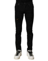 Dolce & Gabbana Black Cotton Logo Plaque Slim Denim Jeans