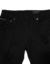 Dolce & Gabbana Black Cotton Logo Plaque Slim Denim Jeans