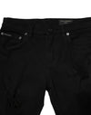 Dolce & Gabbana Black Cotton Logo Plaque Slim Denim Jeans