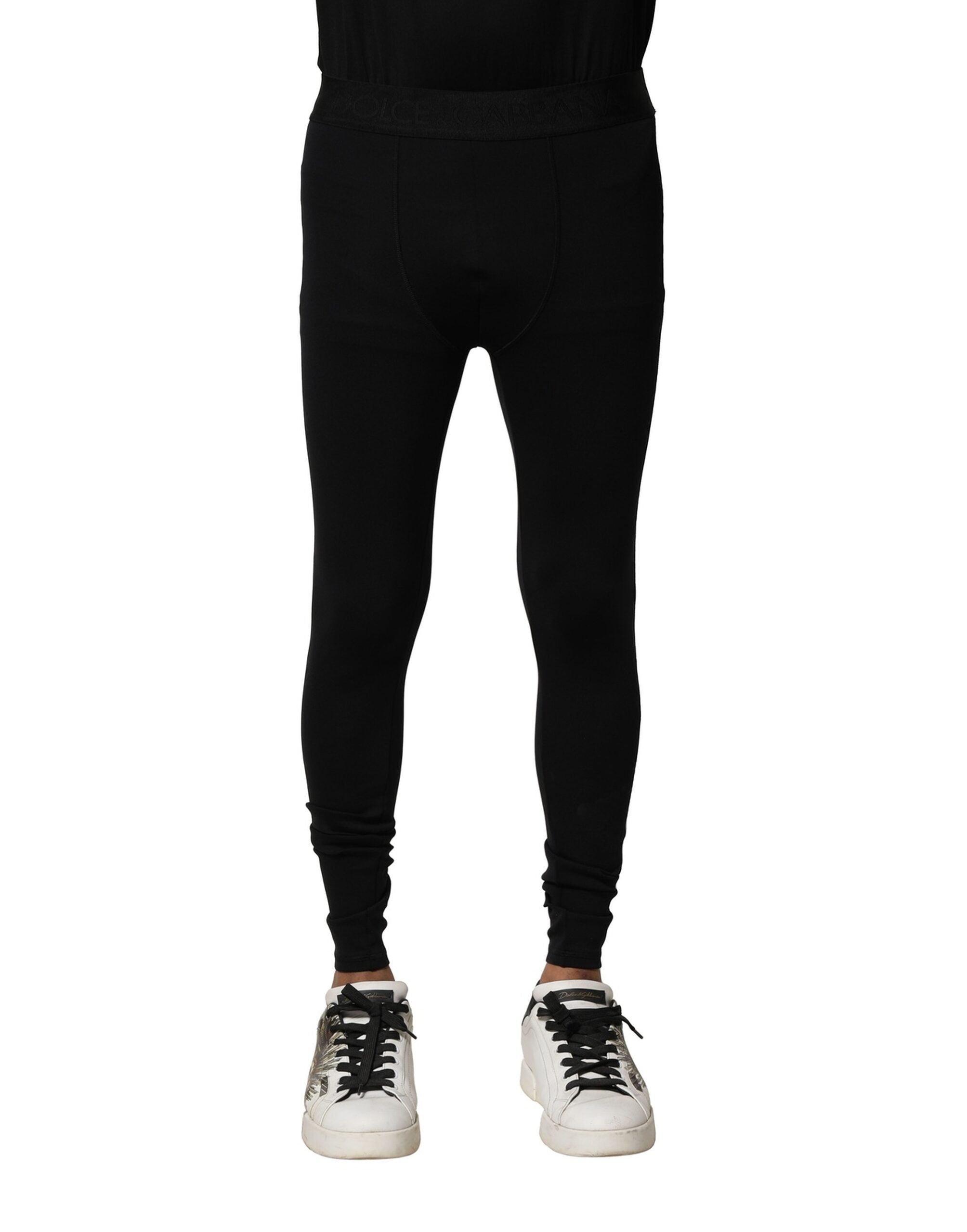 Dolce & Gabbana Black Nylon Elastic Logo Men Leggings Pants