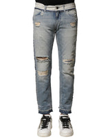 Dolce & Gabbana Light Blue Tattered Straight Men Denim Jeans