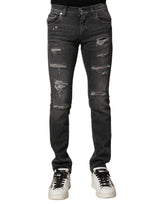 Dolce & Gabbana Black Washed Tattered Slim Fit Denim Jeans