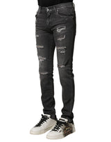 Dolce & Gabbana Black Washed Tattered Slim Fit Denim Jeans